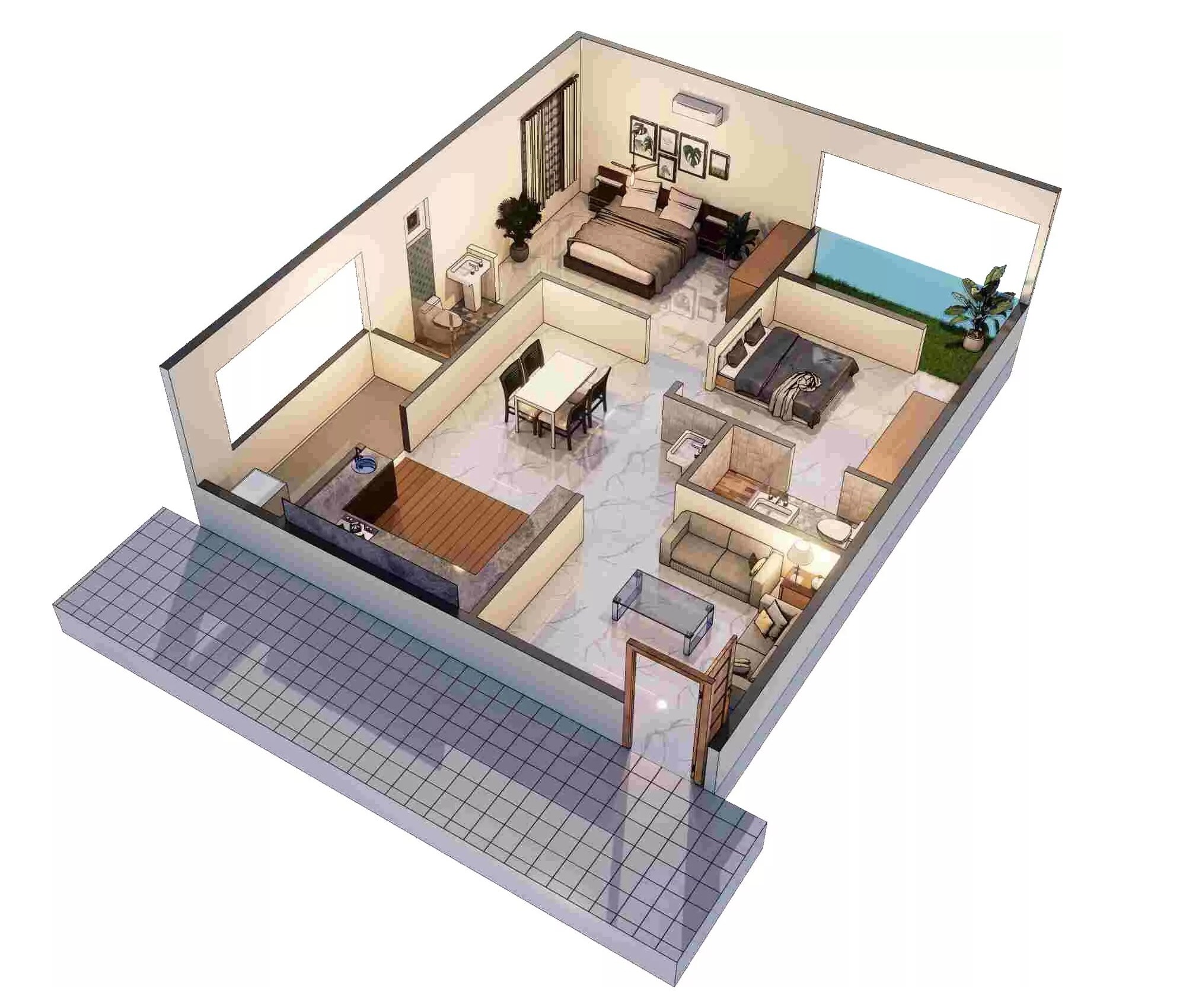 Floor plan of 2 BHK 1280 Sq. Ft. Apartment in MVV Srinivasa Nilayam, Vizag