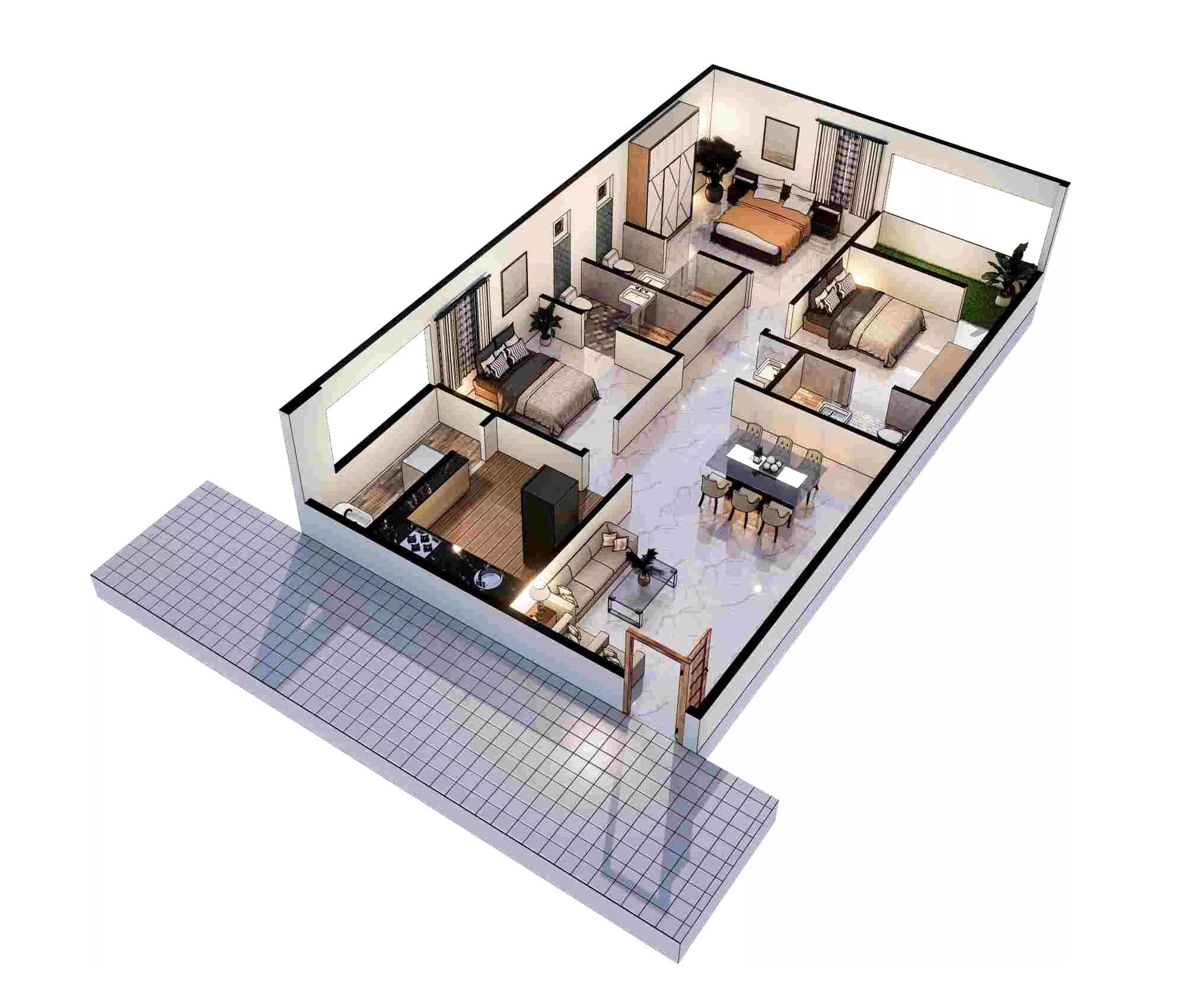 Floor plan of 3 BHK 1690 Sq. Ft. Apartment in MVV Srinivasa Nilayam, Vizag