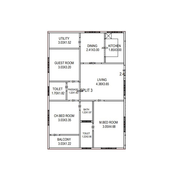 Floor plan of 3 BHK 1520 Sq. Ft. Apartment in Nirvana Residency, Vizag