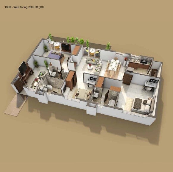 3 BHK 2005 Sq. Ft. Apartment