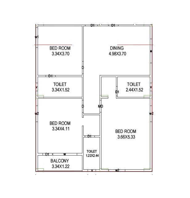 Floor plan of 3 BHK 1269 Sq. Ft. Apartment in Parvathi Abhaya Enclave, Vizag