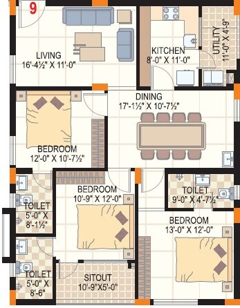 3 BHK 1070 Sq. Ft. Apartment