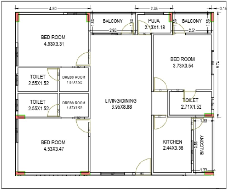 Floor plan of 3 BHK 1850 Sq. Ft. Apartment in Progressive Sai Sidhi Elite, Vizag