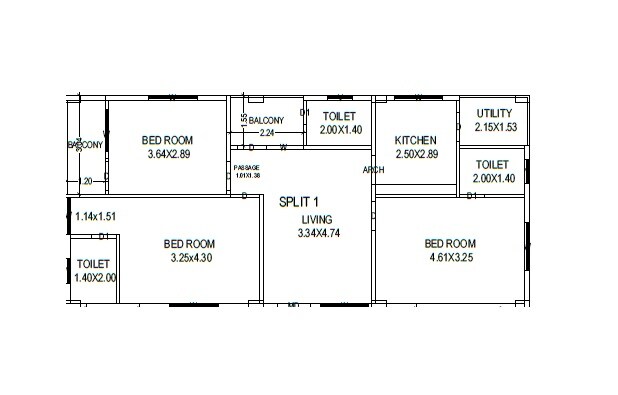 Floor plan of 3 BHK 920 Sq. Ft. Apartment in R And D Sree Surya Residency, Vizag