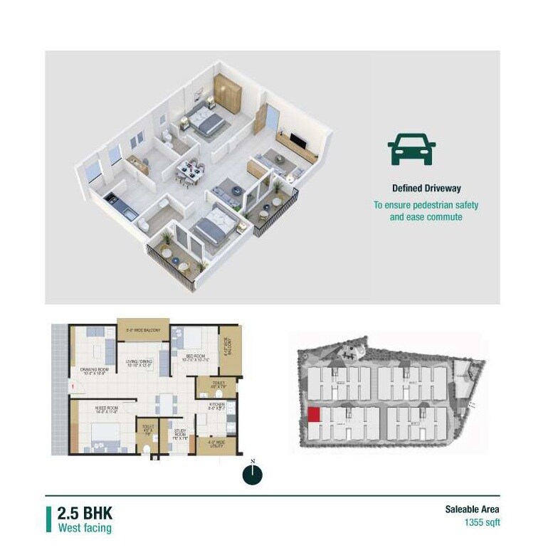 2 BHK 1355 Sq. Ft. Apartment