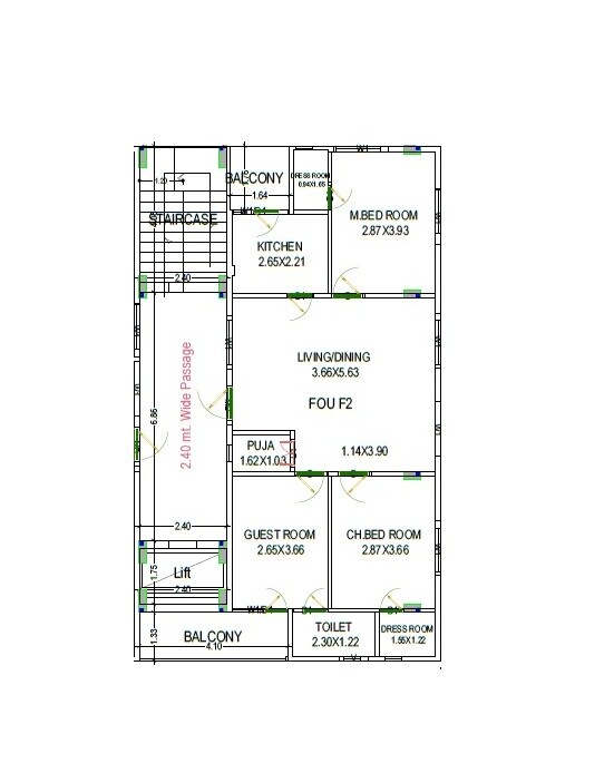 Floor plan of 3 BHK Apartment - 759 sq. ft. in Rajeswari Neptune Living, Vizag