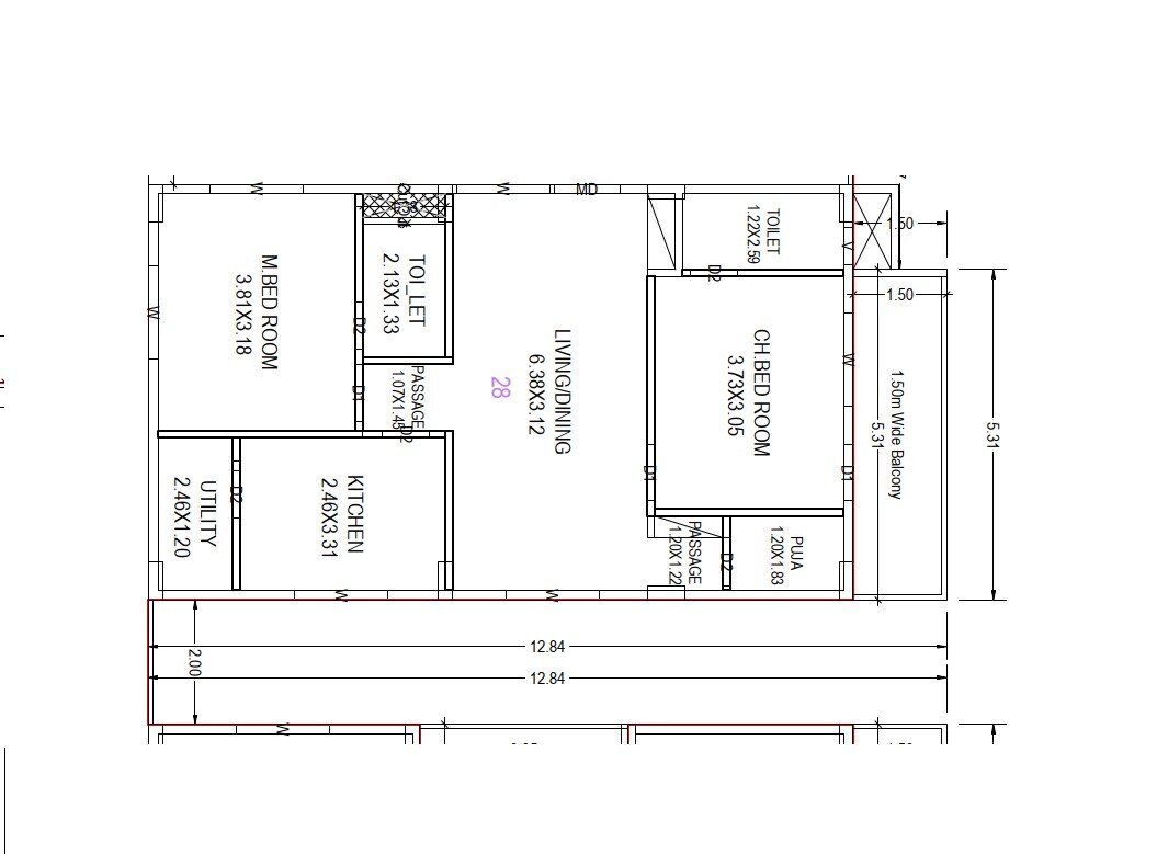 Floor plan of 2 BHK 1040 Sq. Ft. Apartment in Rajya Lakshmi Classic Towers, Vizag