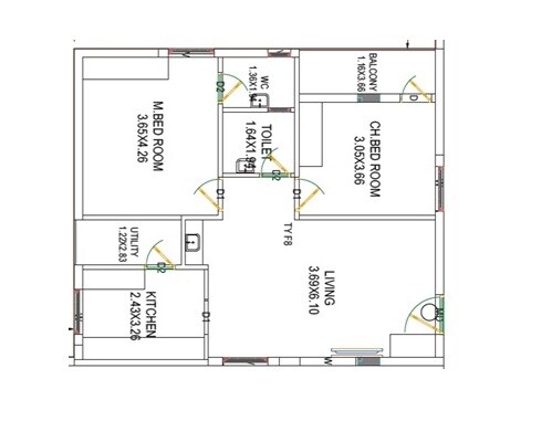 Floor plan of 2 BHK 1175 Sq. Ft. Apartment in Ram Bharat Avenue, Vizag