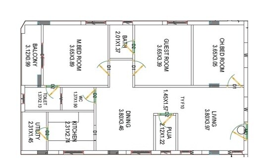 Floor plan of 3 BHK 1535 Sq. Ft. Apartment in Ram Bharat Avenue, Vizag