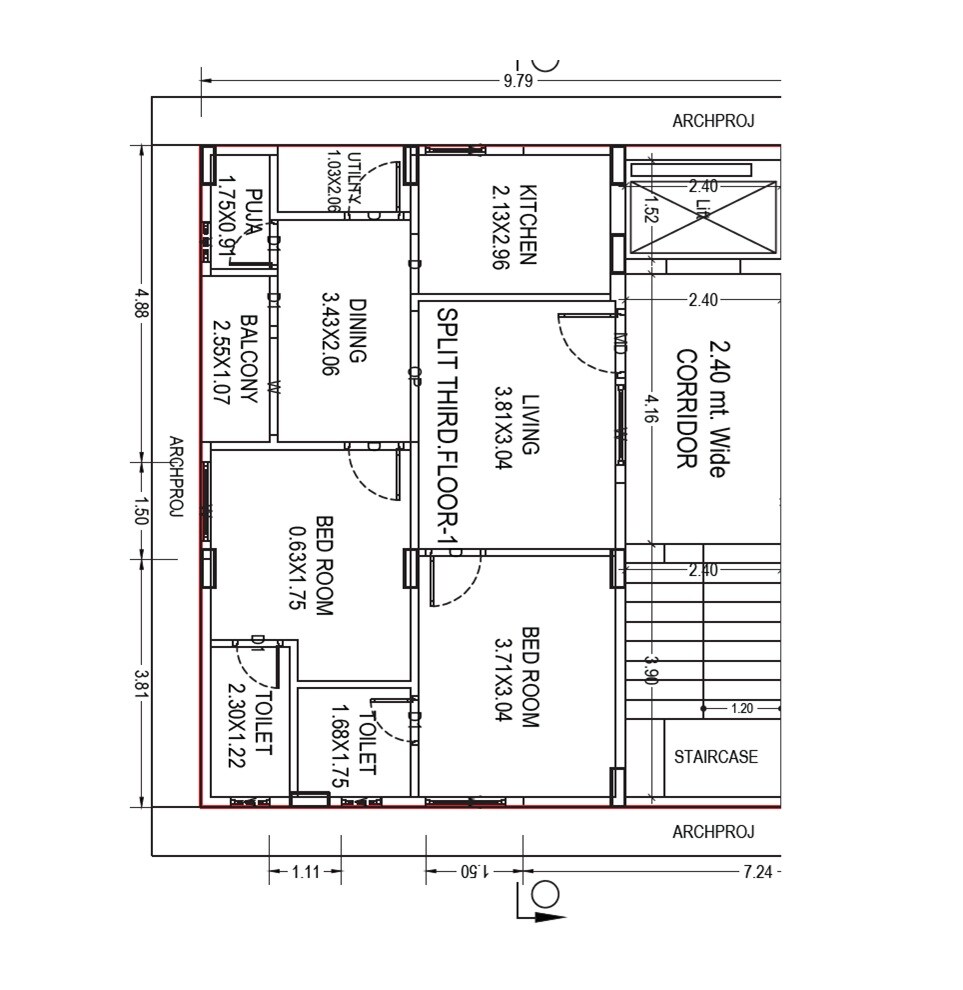 Floor plan of 2 BHK 1100 Sq. Ft. Apartment in Ramjis Ram Chandra Nilayam, Vizag