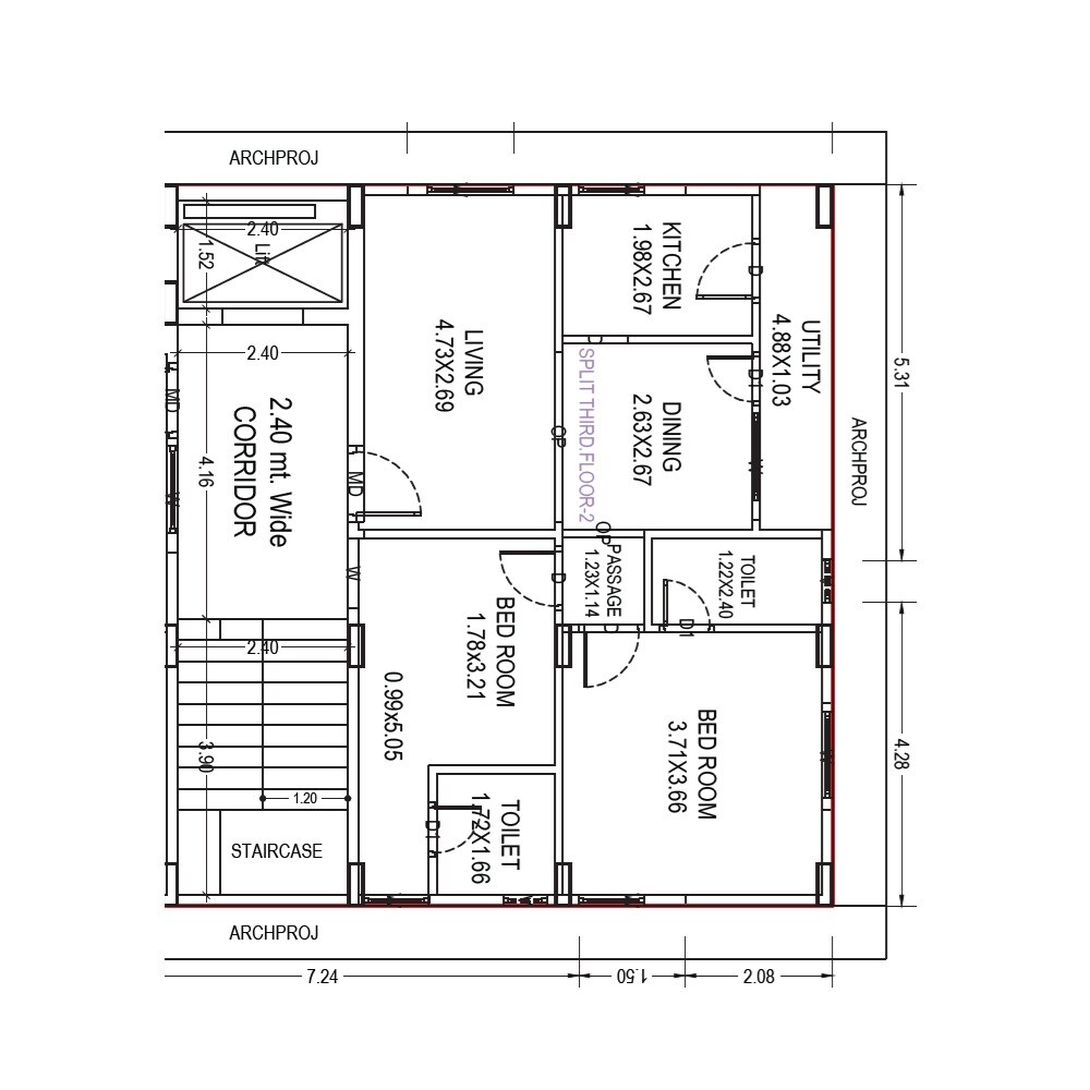 Floor plan of 2 BHK 1140 Sq. Ft. Apartment in Ramjis Ram Chandra Nilayam, Vizag