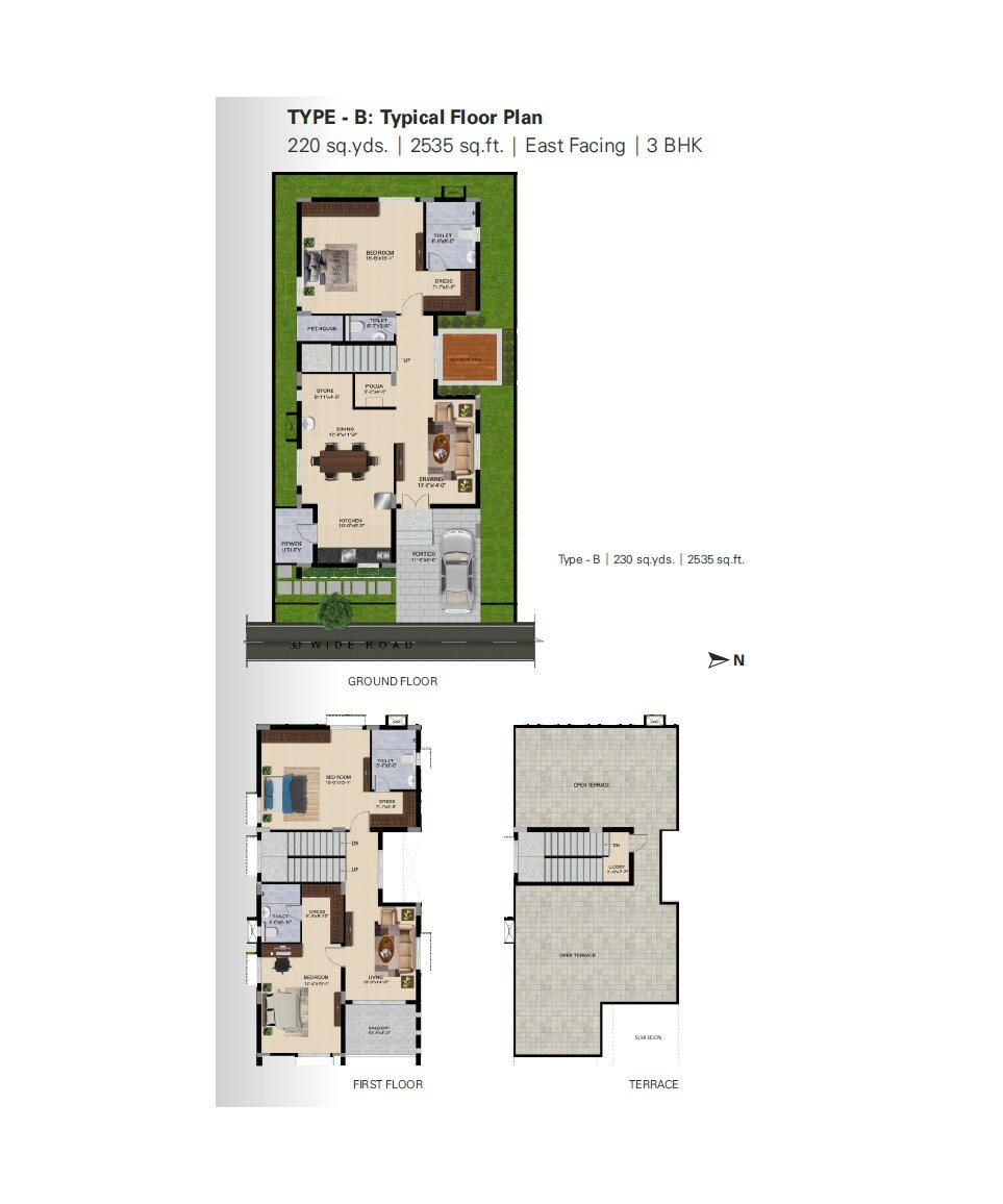 Floor plan of 3 BHK 2535 Sq. Ft. Villa in Ramky Krystal Villas, Vizag
