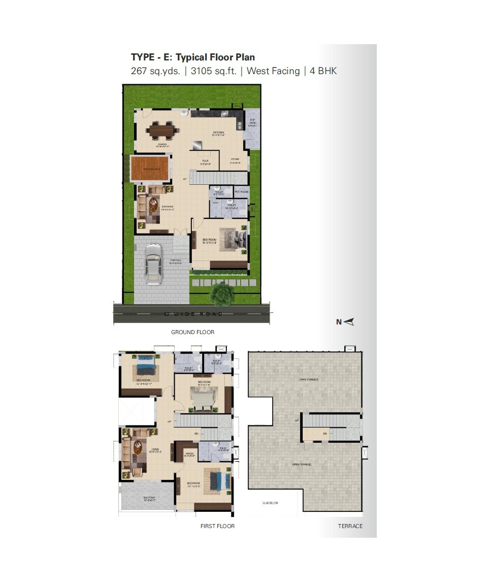 Floor plan of 4 BHK 3105 Sq. Ft. Villa in Ramky Krystal Villas, Vizag