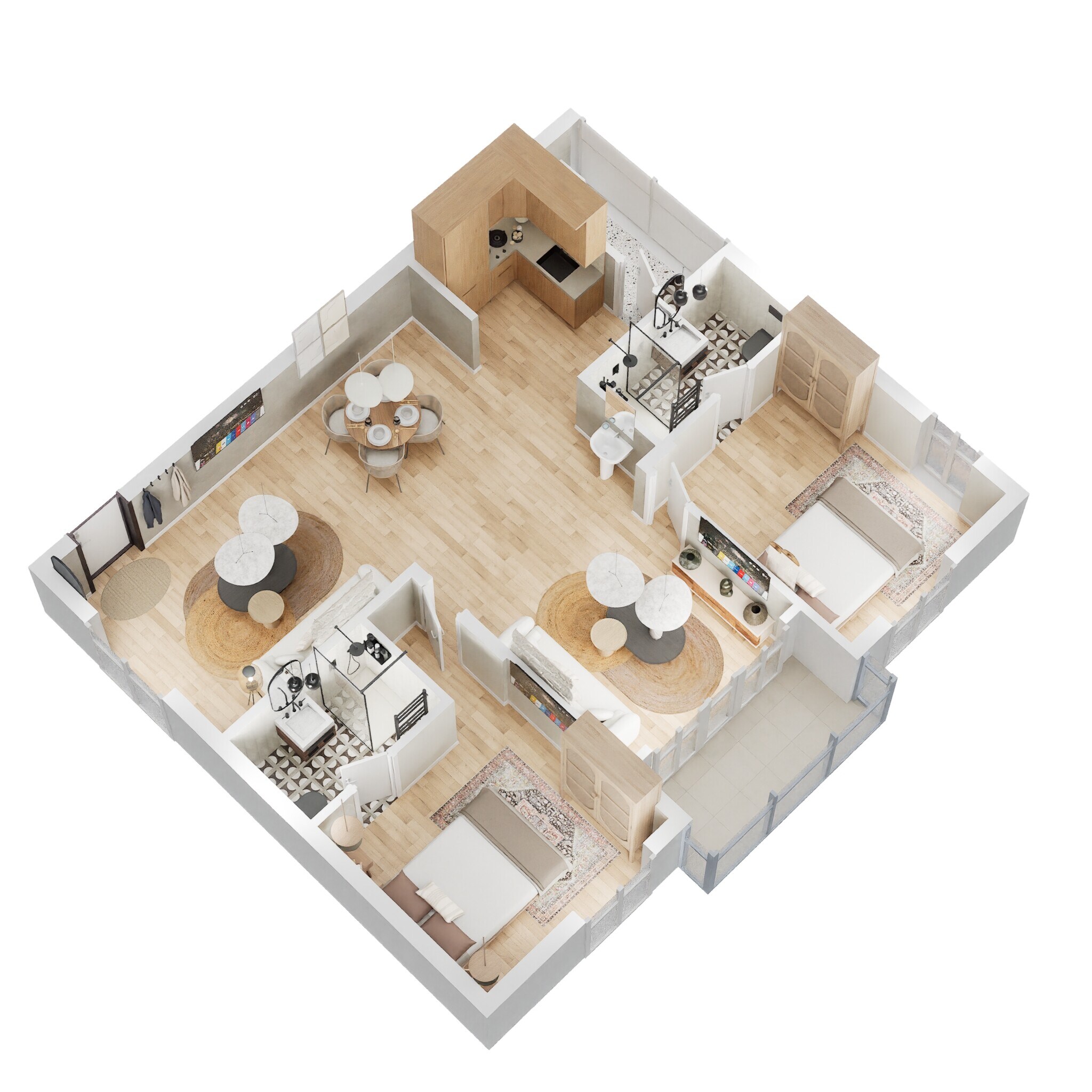 Floor plan of 2 BHK 1165 Sq. Ft. Apartment in Ramky One Krystal, Vizag