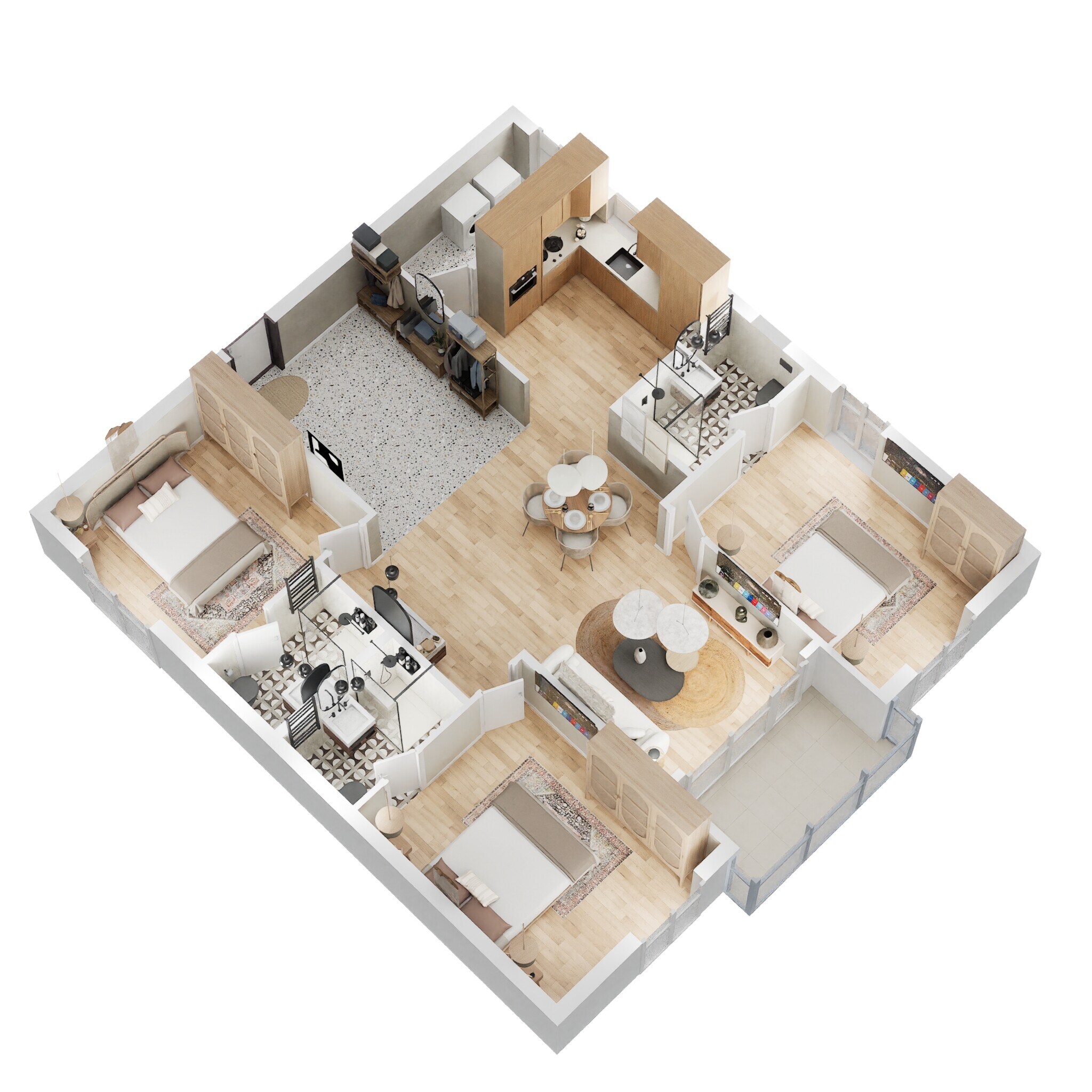 Floor plan of 3 BHK 1495 Sq. Ft. Apartment in Ramky One Krystal, Vizag