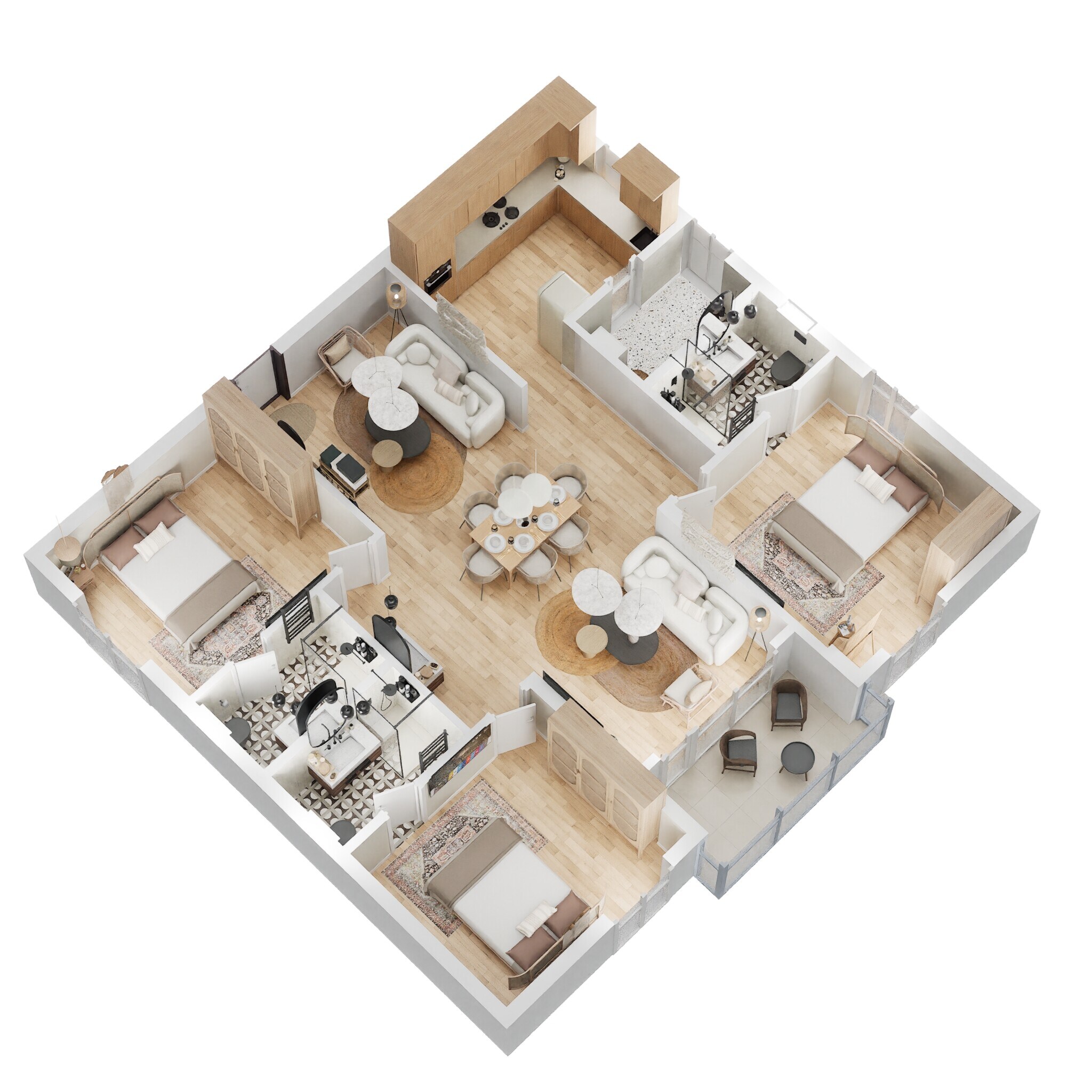 Floor plan of 3 BHK 1600 Sq. Ft. Apartment in Ramky One Krystal, Vizag
