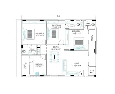 Floor plan of 3 BHK 1850 Sq. Ft. Apartment in RBR RS Aiswaryam, Vizag