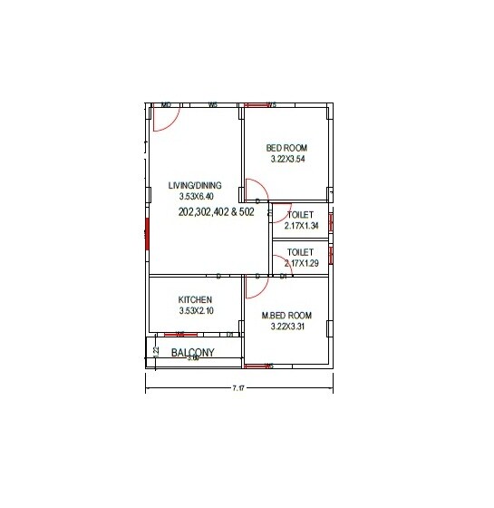Floor plan of 2 BHK Apartment - 681 sq. ft. in Rise Imperial, Vizag