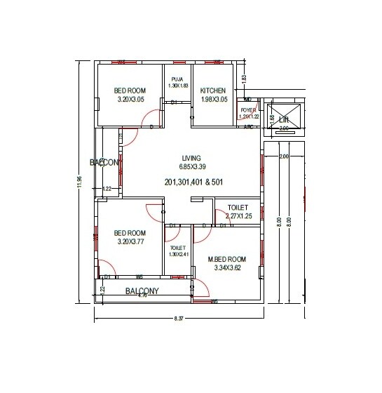 3 BHK 894 Sq. Ft. Apartment