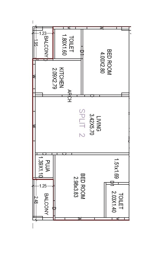 Floor plan of 2 BHK 1080 Sq. Ft. Apartment in RK Mayooram, Vizag