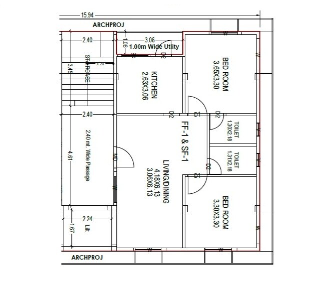 Floor plan of 2 BHK 1090 Sq. Ft. Apartment in RK Tranquil Residency, Vizag