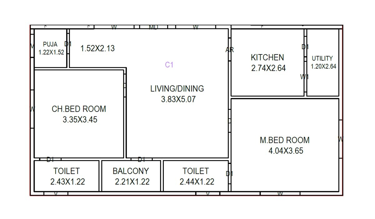Floor plan of 2 BHK 1110 Sq. Ft. Apartment in RKK Vijaya Homes, Vizag