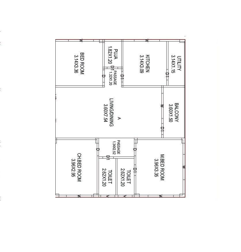 Floor plan of 3 BHK 1440 Sq. Ft. Apartment in RR Enclave, Vizag