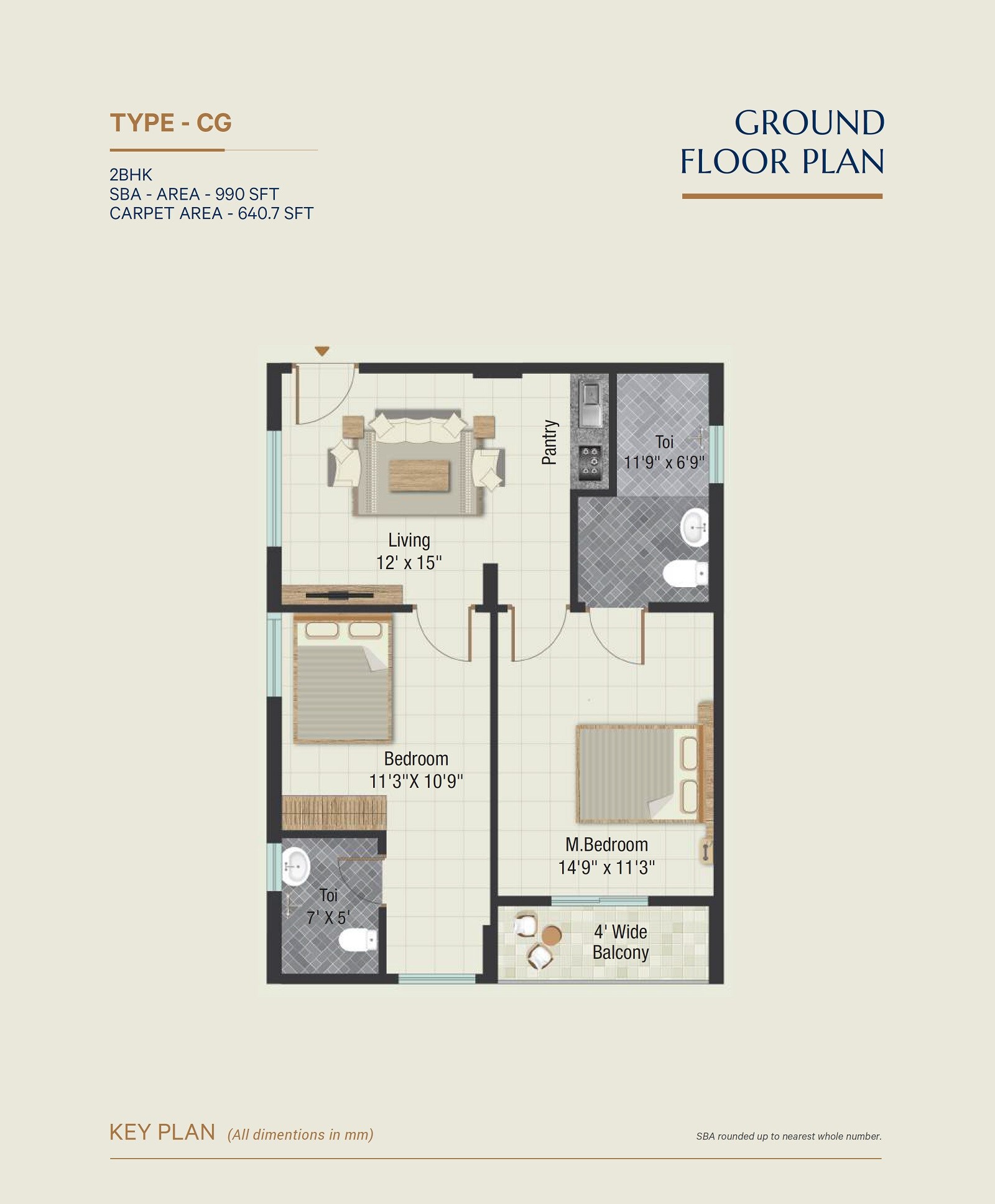 Floor plan of 2 BHK Apartment - 641 sq. ft. in Rudra Seniors, Vizag