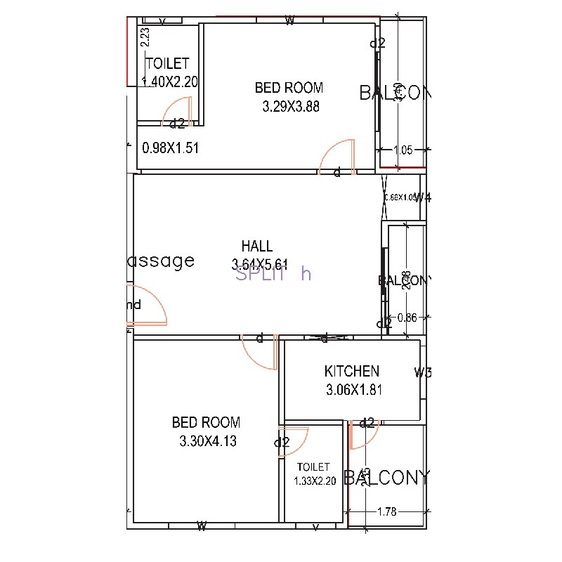 Floor plan of 2 BHK Apartment - 722 sq. ft. in Saha Sri Rama Residency, Vizag