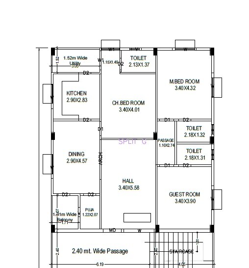 Floor plan of 3 BHK 1629 Sq. Ft. Apartment in Sai Brindavanam, Vizag