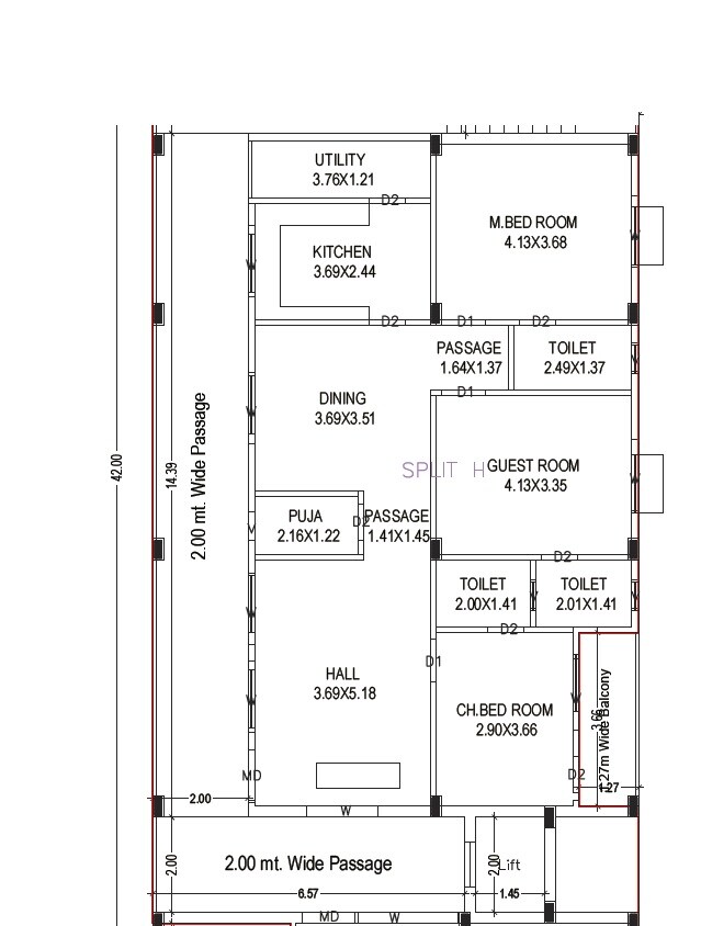 Floor plan of 3 BHK 1644 Sq. Ft. Apartment in Sai Brindavanam, Vizag