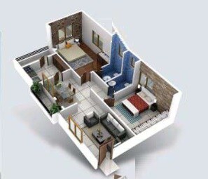 Floor plan of 2 BHK 1050 Sq. Ft. Apartment in Sai Oceanic Heights, Vizag