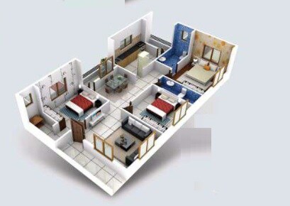 Floor plan of 3 BHK 1520 Sq. Ft. Apartment in Sai Oceanic Heights, Vizag