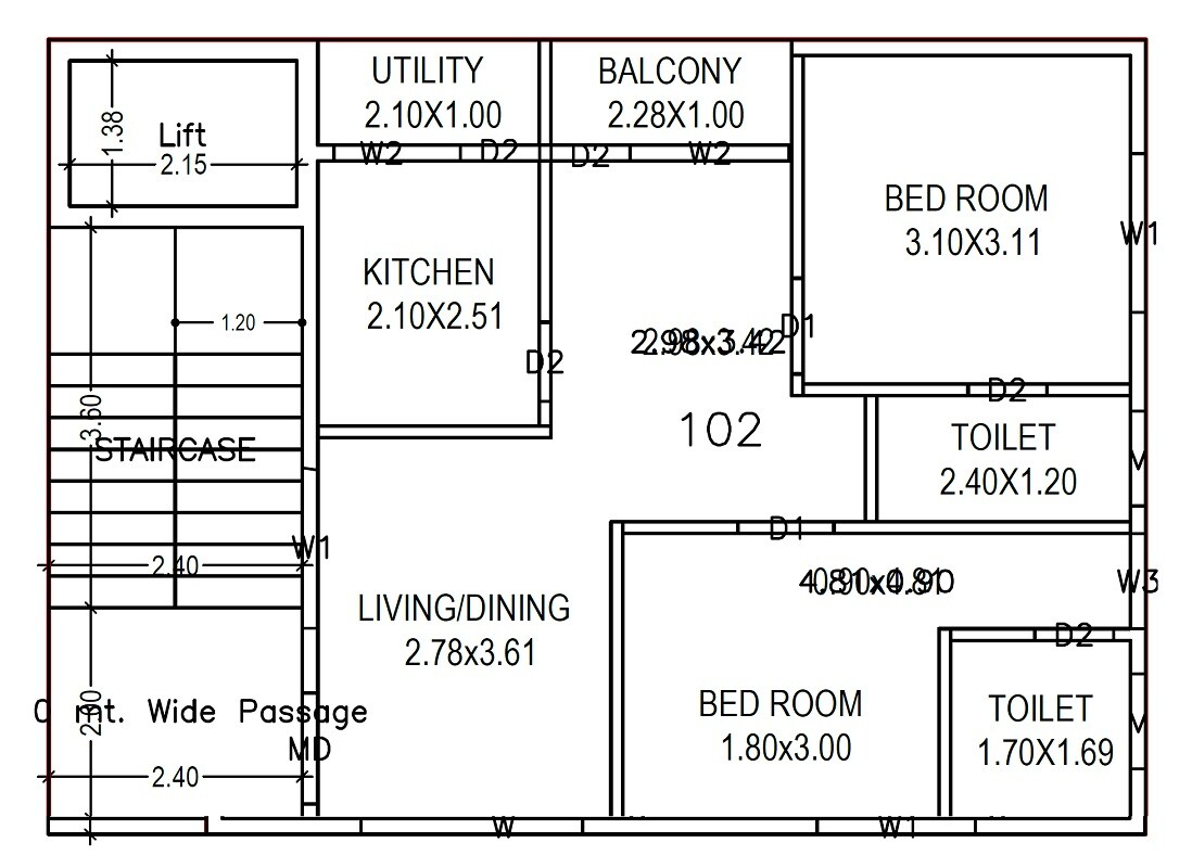 Floor plan of 2 BHK 1025 Sq. Ft. Apartment in Sampath Sri Lakshmi, Vizag