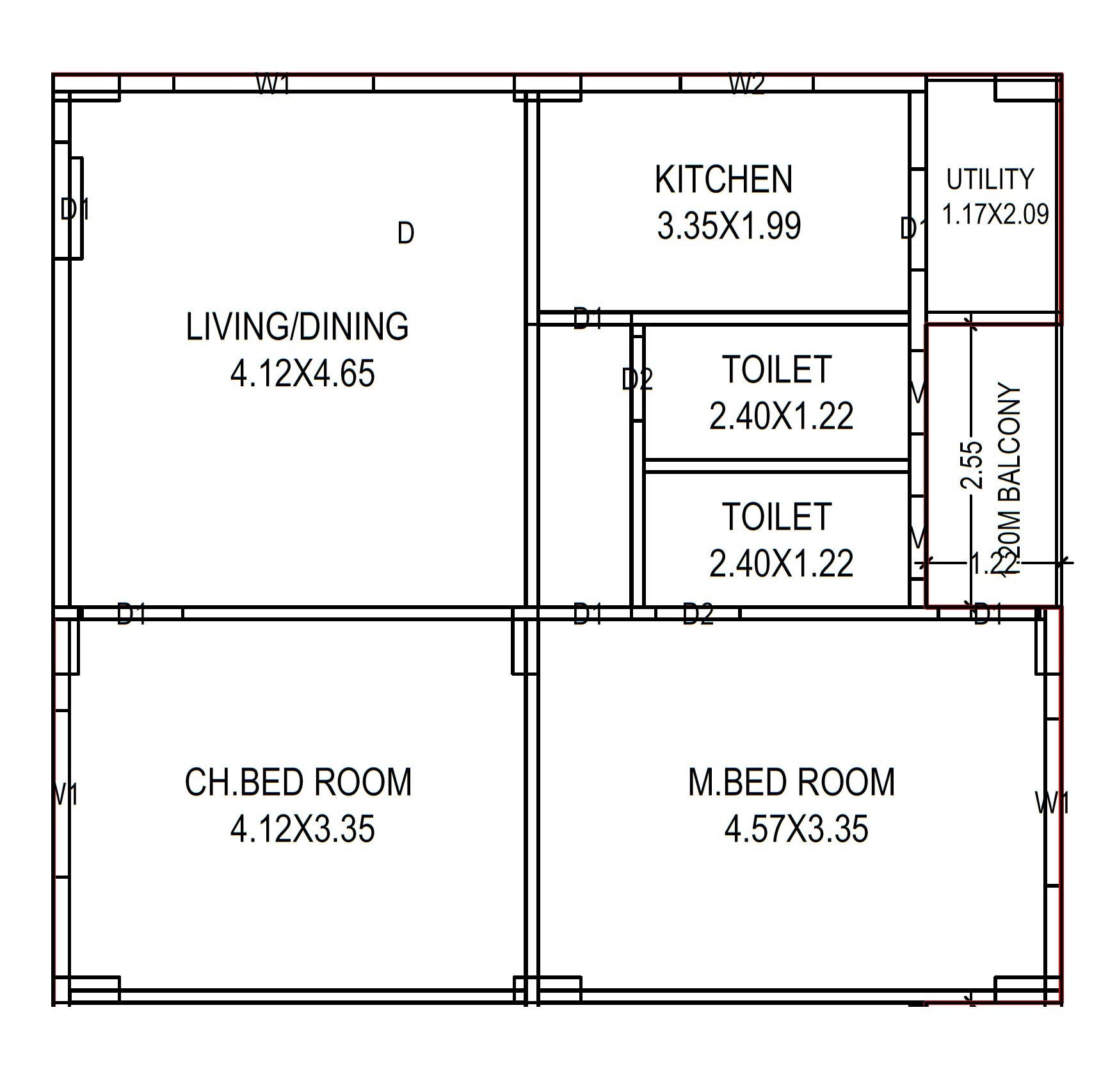 Floor plan of 2 BHK 1179 Sq. Ft. Apartment in Samryddhi Nilayam, Vizag