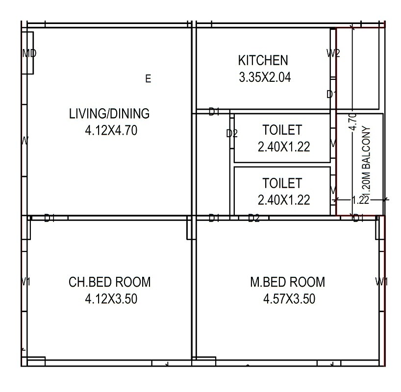 Floor plan of 2 BHK 1204 Sq. Ft. Apartment in Samryddhi Nilayam, Vizag