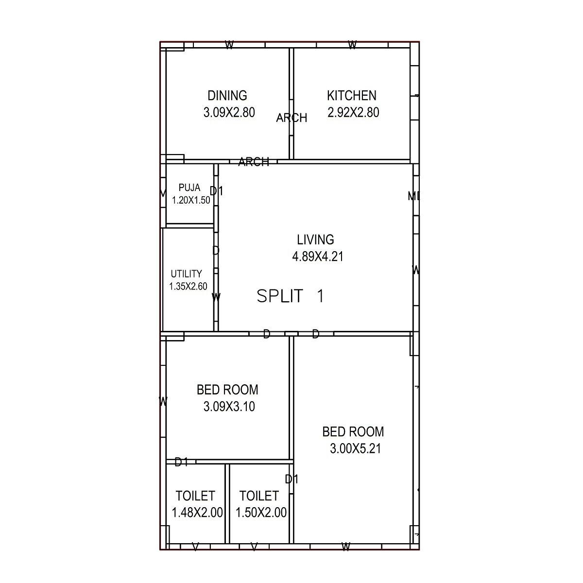 Floor plan of 2 BHK 1125 Sq. Ft. Apartment in Shanvi Gold, Vizag