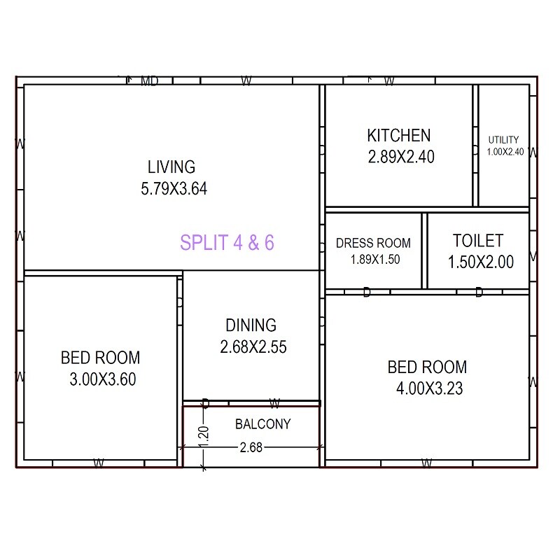 Floor plan of 2 BHK 1125 Sq. Ft. Apartment in Simhadri Hill Crest, Vizag