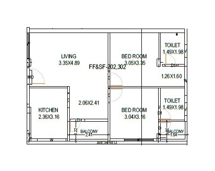 Floor plan of 2 BHK Apartment - 606 sq. ft. in Siva Sai Nilayam Madhurawada, Vizag
