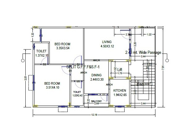 Floor plan of 2 BHK Apartment - 767 sq. ft. in SK Happy Homes, Vizag