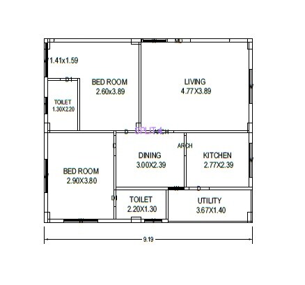 Floor plan of 2 BHK Apartment - 722 sq. ft. in SKS SD Residency, Vizag