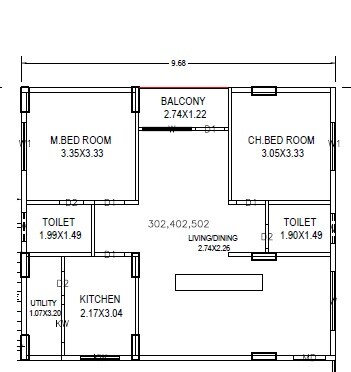 Floor plan of 2 BHK 1095 Sq. Ft. Apartment in Sree Gahan Vihar, Vizag