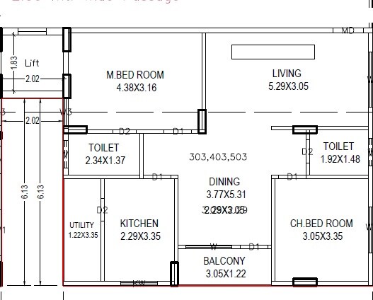 Floor plan of 2 BHK 1144 Sq. Ft. Apartment in Sree Gahan Vihar, Vizag