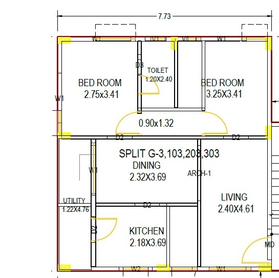 Floor plan of 2 BHK 1104 Sq. Ft. Apartment in Sree Pavan Pride Plaza, Vizag