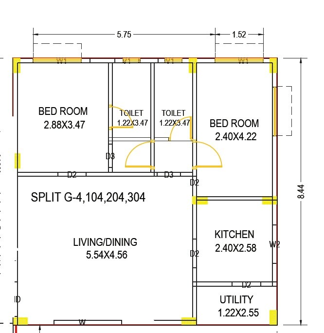 Floor plan of 2 BHK 1129 Sq. Ft. Apartment in Sree Pavan Pride Plaza, Vizag