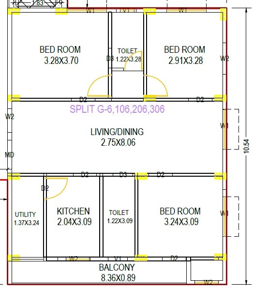 Floor plan of 3 BHK 1459 Sq. Ft. Apartment in Sree Pavan Pride Plaza, Vizag