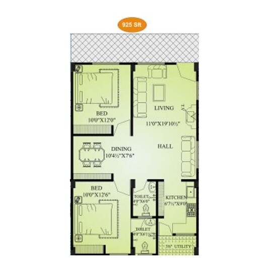 Floor plan of 2 BHK Apartment - 945 sq. ft. in Sreemitra Siri Heights, Vizag