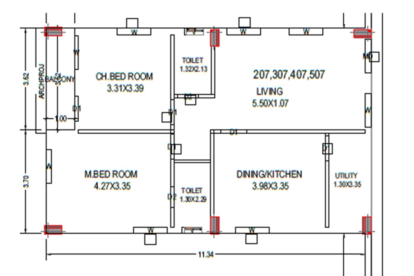 Floor plan of 2 BHK 1205 Sq. Ft. Apartment in Sri Aryan Abode, Vizag