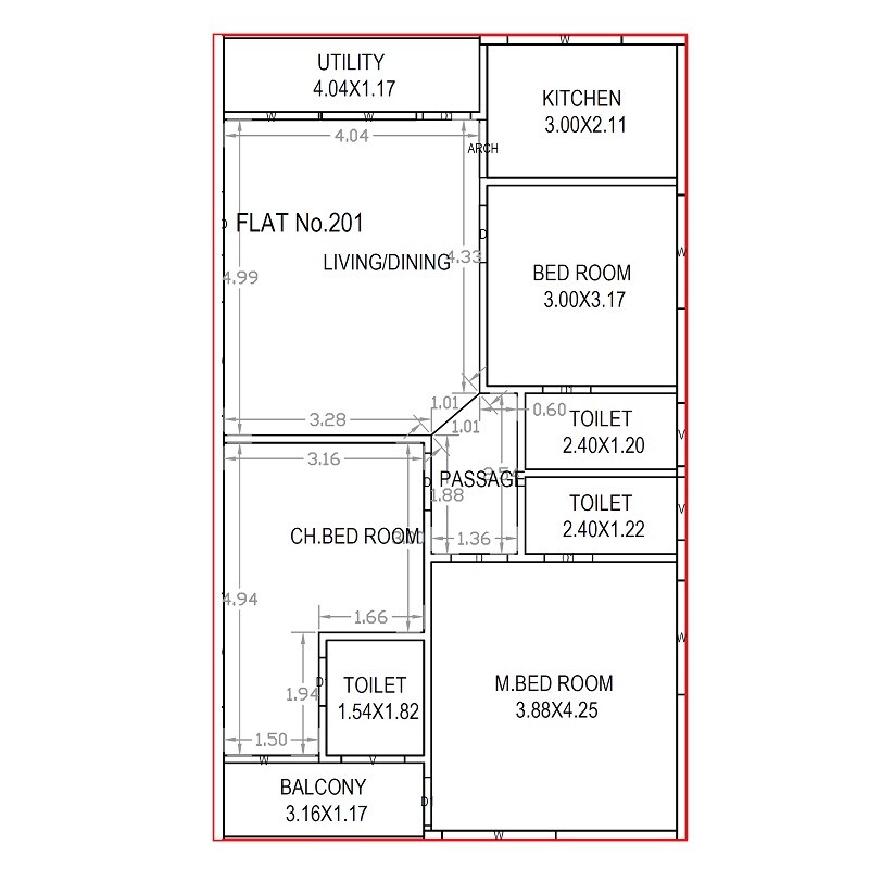 Floor plan of 3 BHK 1345 Sq. Ft. Studio in Sri Kameswari Nilayam, Vizag
