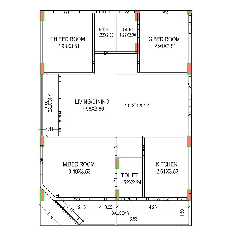 Floor plan of 3 BHK 1650 Sq. Ft. Apartment in Sri Kanaka Durga Residency, Vizag